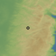 Shaded relief of the 56 km around Kifl H̨āris, drawn from the GMTED2010 grid