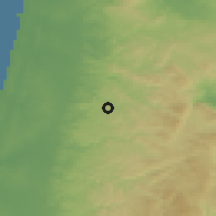 Shaded relief of the 56 km around Kur, drawn from the GMTED2010 grid