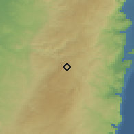 Shaded relief of the 56 km around al-H̱ad̨r, drawn from the GMTED2010 grid