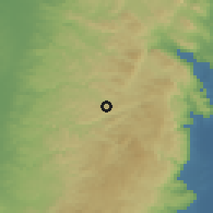Shaded relief of the 56 km around Mardah, drawn from the GMTED2010 grid