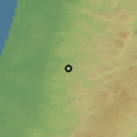 Shaded relief of the 56 km around Mash̨ah, drawn from the GMTED2010 grid