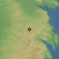 Shaded relief of the 56 km around Mayṯalūn, drawn from the GMTED2010 grid