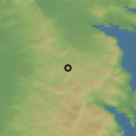 Shaded relief of the 56 km around Mirka, drawn from the GMTED2010 grid