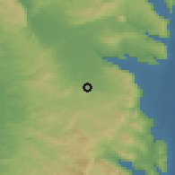 Shaded relief of the 56 km around Muẖayyam Janīn, drawn from the GMTED2010 grid