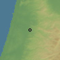 Shaded relief of the 56 km around Muẖayyam Tūlkarm, drawn from the GMTED2010 grid