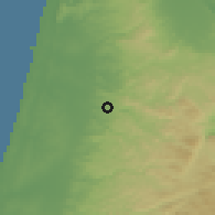 Shaded relief of the 56 km around Nūr Šams, drawn from the GMTED2010 grid