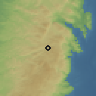Shaded relief of the 56 km around Qabalān, drawn from the GMTED2010 grid