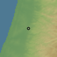 Shaded relief of the 56 km around Qalqīlyah, drawn from the GMTED2010 grid