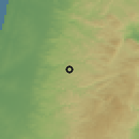 Shaded relief of the 56 km around Qarāwat Banī H̨assān, drawn from the GMTED2010 grid