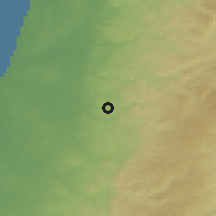 Shaded relief of the 56 km around Qibyā, drawn from the GMTED2010 grid
