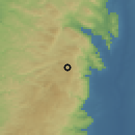 Shaded relief of the 56 km around Quşrah, drawn from the GMTED2010 grid