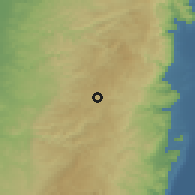 Shaded relief of the 56 km around Rāfāt, drawn from the GMTED2010 grid