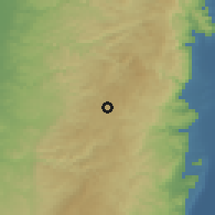 Shaded relief of the 56 km around Rām Allāh, drawn from the GMTED2010 grid