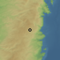 Shaded relief of the 56 km around Rammūn, drawn from the GMTED2010 grid