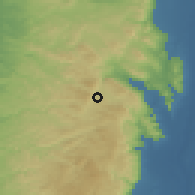 Shaded relief of the 56 km around Rūjayb, drawn from the GMTED2010 grid