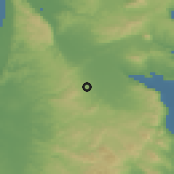 Shaded relief of the 56 km around Rummānah, drawn from the GMTED2010 grid