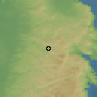 Shaded relief of the 56 km around Sabasţiyah, drawn from the GMTED2010 grid
