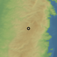 Shaded relief of the 56 km around al-Jalazūn, drawn from the GMTED2010 grid