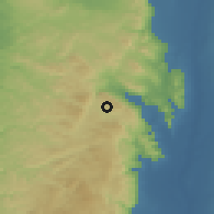 Shaded relief of the 56 km around Sālim, drawn from the GMTED2010 grid
