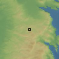 Shaded relief of the 56 km around Şānūr, drawn from the GMTED2010 grid