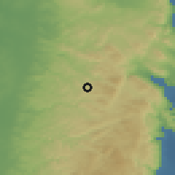Shaded relief of the 56 km around Şarrah, drawn from the GMTED2010 grid