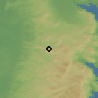 Shaded relief of the 56 km around Sīlat az̨-Z̨ahr, drawn from the GMTED2010 grid