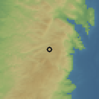 Shaded relief of the 56 km around Talfīt, drawn from the GMTED2010 grid