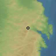 Shaded relief of the 56 km around Ţallūzah, drawn from the GMTED2010 grid