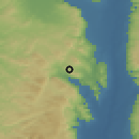 Shaded relief of the 56 km around Ţammūn, drawn from the GMTED2010 grid