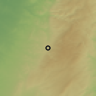 Shaded relief of the 56 km around Tarqūmiyā, drawn from the GMTED2010 grid