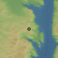 Shaded relief of the 56 km around Tayāsir, drawn from the GMTED2010 grid