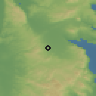 Shaded relief of the 56 km around Ti'innik, drawn from the GMTED2010 grid