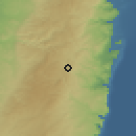 Shaded relief of the 56 km around Tuqū', drawn from the GMTED2010 grid