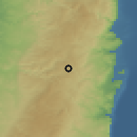 Shaded relief of the 56 km around Tura al Gharbiya, drawn from the GMTED2010 grid