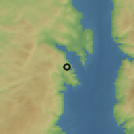 Shaded relief of the 56 km around al-Jiftlik, drawn from the GMTED2010 grid