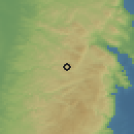 Shaded relief of the 56 km around 'Ūrīf, drawn from the GMTED2010 grid