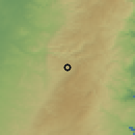 Shaded relief of the 56 km around Wadi Fukin, drawn from the GMTED2010 grid