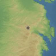 Shaded relief of the 56 km around Yāşīd, drawn from the GMTED2010 grid