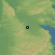 Shaded relief of the 56 km around Zubūbā, drawn from the GMTED2010 grid