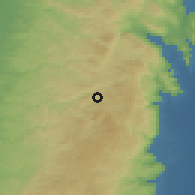 Shaded relief of the 56 km around al-Lubban aš-Šarqiyah, drawn from the GMTED2010 grid
