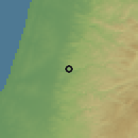 Shaded relief of the 56 km around Al Mudawwar, drawn from the GMTED2010 grid