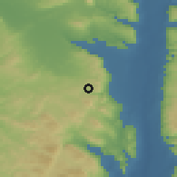 Shaded relief of the 56 km around al-Muġayyir, drawn from the GMTED2010 grid