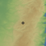 Shaded relief of the 56 km around al-Qubaybah, drawn from the GMTED2010 grid
