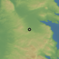 Shaded relief of the 56 km around al-Yāmūn, drawn from the GMTED2010 grid