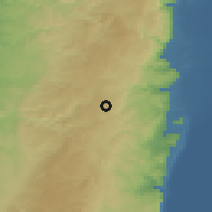 Shaded relief of the 56 km around 'Anātā, drawn from the GMTED2010 grid