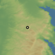 Shaded relief of the 56 km around 'Anzah, drawn from the GMTED2010 grid