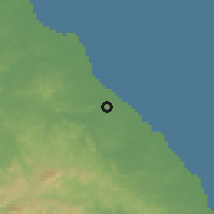 Shaded relief of the 60 km around Guararé, drawn from the GMTED2010 grid