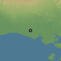 Shaded relief of the 60 km around Guarumal, drawn from the GMTED2010 grid