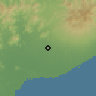 Shaded relief of the 60 km around Juan Díaz, drawn from the GMTED2010 grid