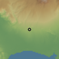 Shaded relief of the 60 km around La Estrella, drawn from the GMTED2010 grid